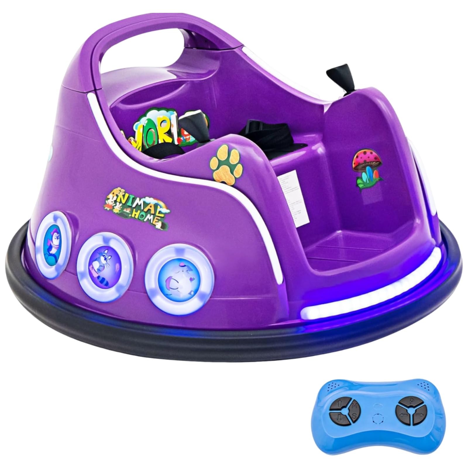 Maxmass 12V Electric Ride On Bumper Car, 360° Rotation Spin Children Waltzer Car with Remote Control, Wireless Connection, Music & Lights, Kids Battery Powered Bumping Toy Car for Boys Girls (Purple)