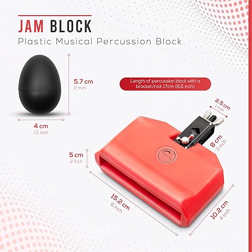 Miniatura 4 de Tamstone Jam Block - Instrumento de percusión - Clave, Gock, Gok, Tempo - Accesorio mejorado de tuerca de ala al juego de batería - con coctelera de