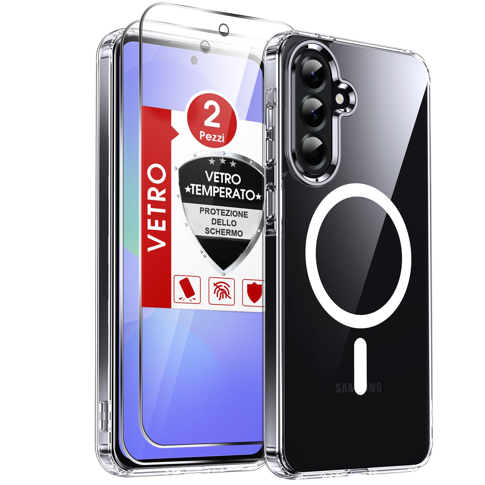 LeYi Cover Magnetica per Samsung Galaxy A36 5G Trasparente Custodia con 2 Vetro Temperato [Compatibile con MagSafe]Protezione Fotocamera TPU Bumper Originale Antiurto Protettiva Case per Telefono A 36