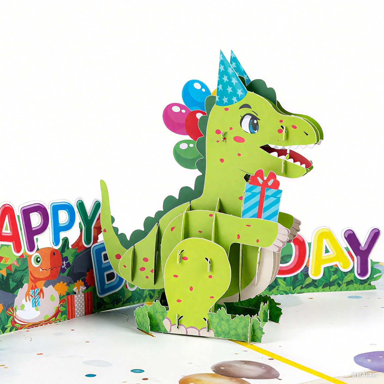 AIBAOBAO 3D Dinosaur Pop-Up Birthday Card, Funny Colorful Greeting Card for Kids, Boys, Girls and Dinosaur Lovers, Happy Birthday with Balloons and Gift for 1st, 2nd, 3th,4th,5th,6th,10th,Birthdays