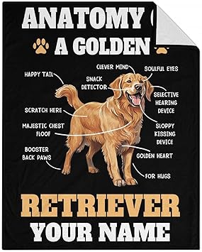Custom Golden Retriever Blanket for Girls, Boys - 40x50 Inches Crib Size - Soft Fluffy Cozy Blankets Gift - Black Novelty Blanket for Travel, Office
