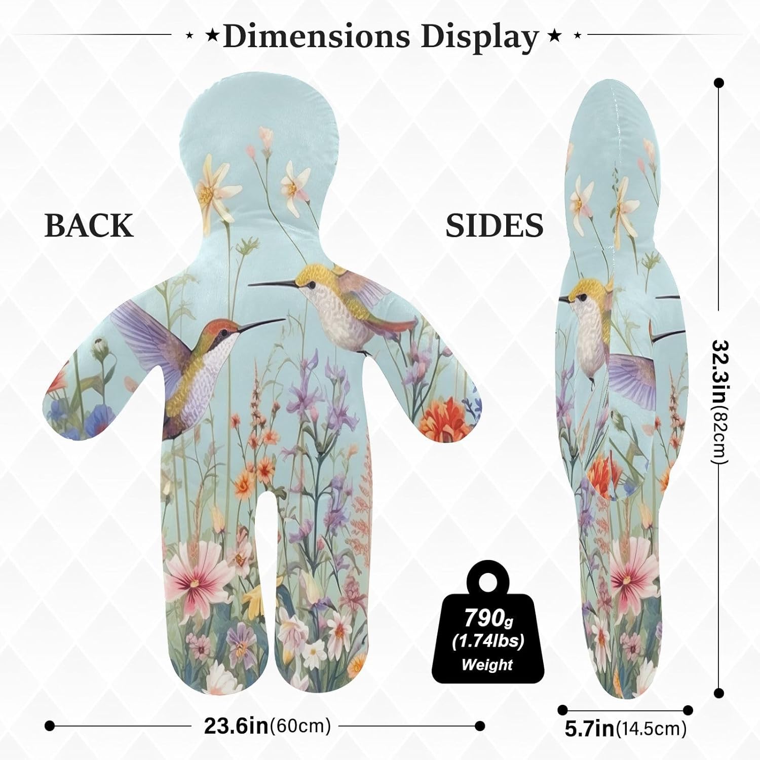 Hummingbirds in Flower Human-Shaped Pillow Soft Body Pillows Washable Velvet Pillows for Anxiety Relief Sleeping Cuddling & Support