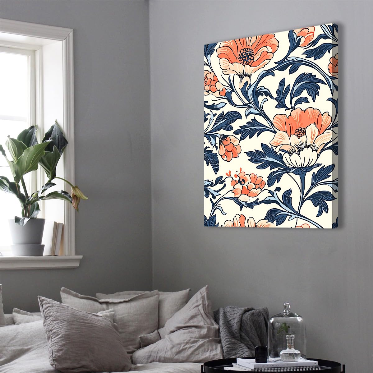 TOANGWALL Beżowy Retro Beżowe Płótno Kwiat Plakat Koralowy Pomarańczowy Liście Indygo Liście W Art Nouveau Winorośl Krzew Mural Do Domu Wystrój Salonu 50x75cm