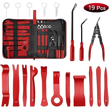 Amazon Poraxy 自動車 内張りはがし 内装はがしセット パネル剥がし 脱着工具 クリップクランプツール 車内装 エアコン 照明器具などのパネル外しツール 自動車メンテナンス用品 自動車整備工具 19点セット イエロー 内張りはがし クリップクランプツール 車