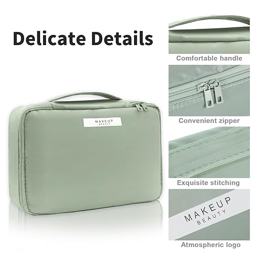 Miniatura 4 de Queboom Bolsa de maquillaje de viaje Bolsa de cosméticos Bolsa de maquillaje Bolsa de aseo para mujeres y niñas, verde-3 piezas, Moda