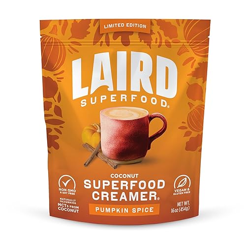 Laird Superfood Creamer - Crema en polvo para el café con sabor a especias de calabaza, edición limitada, sabores festivos hechos con calabaza real