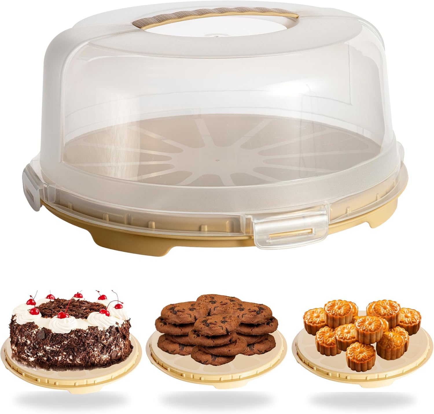 Buzztrove - Large Size | Cake Carrier with Handle | 30cm Tall Cake Storage Container with Airtight lid | Cake Storage Box with 4X Locking Lid for Cakes, Cupcakes, Pies & Pastries. (Cream)