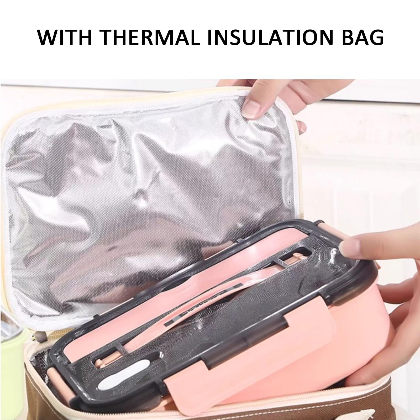 MRKU Fiambrera isotérmica de Acero Inoxidable con Tapa, Recipiente Separado para Sopa, Cuatro o Cinco Compartimentos, portátil, a Prueba de Fugas, Ideal para el Trabajo y los Viajes.