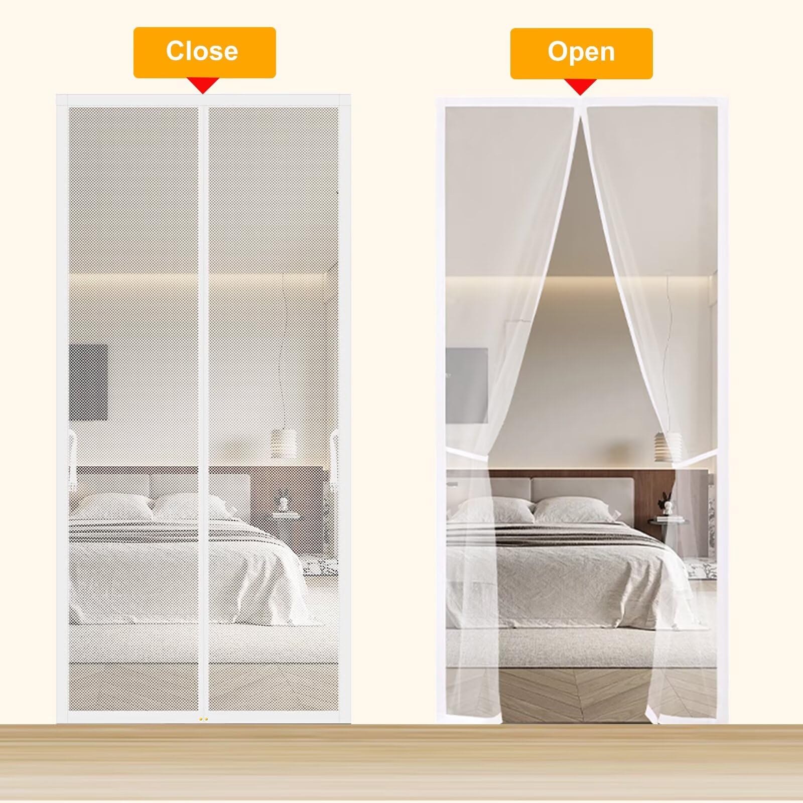 Moustiquaire Porte Fenetre, 200x200CM Rideaux, fermeture automatique, installation facile sans perçage(polyester, Blanc)