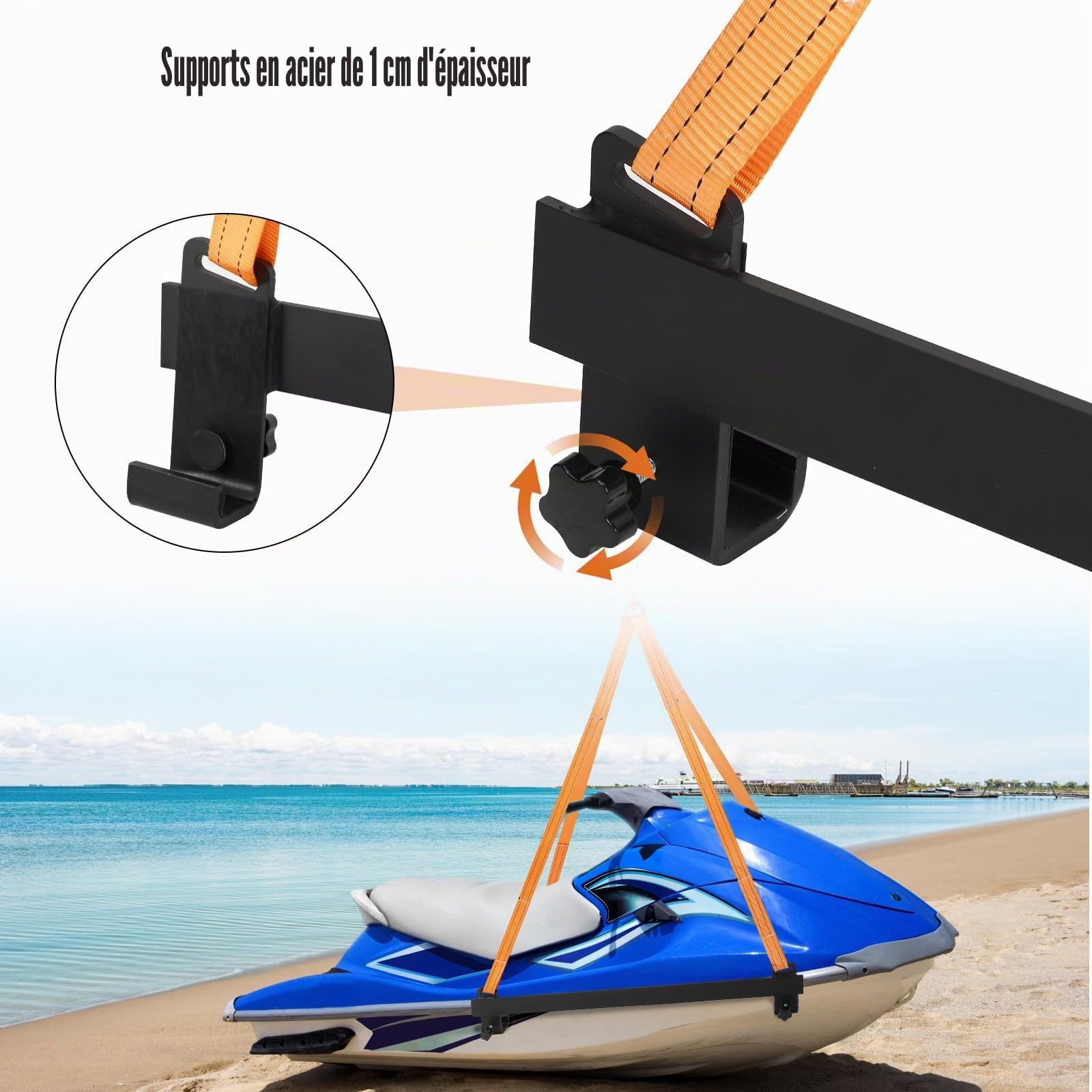 Garvee Sangle de Levage renforcée pour Jet Ski et embarcations – Support Acier Durable – Sécurité Professionnelle – Adaptée Petits Bateaux et PWC – Capacité 1500lb