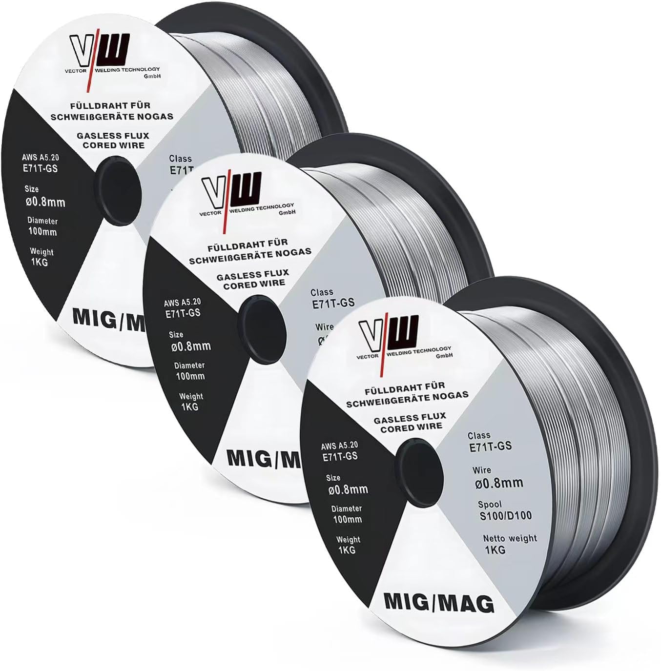 VECTOR WELDING Filo Animato E71T-GS 0,8mm 3KG Bobina MIG MAG D100 Saldatura Universale