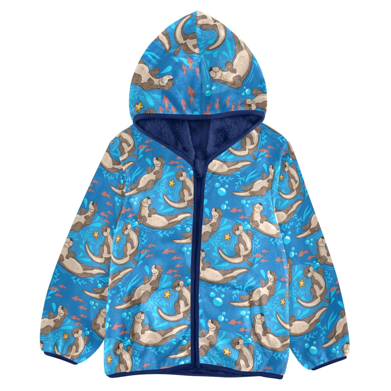 JHKKU Boys Warm Outerwear Zip Up Hoodie Cute Otters Coat Cardigan Soft Fuzzy Fleece Jacket with Pocket