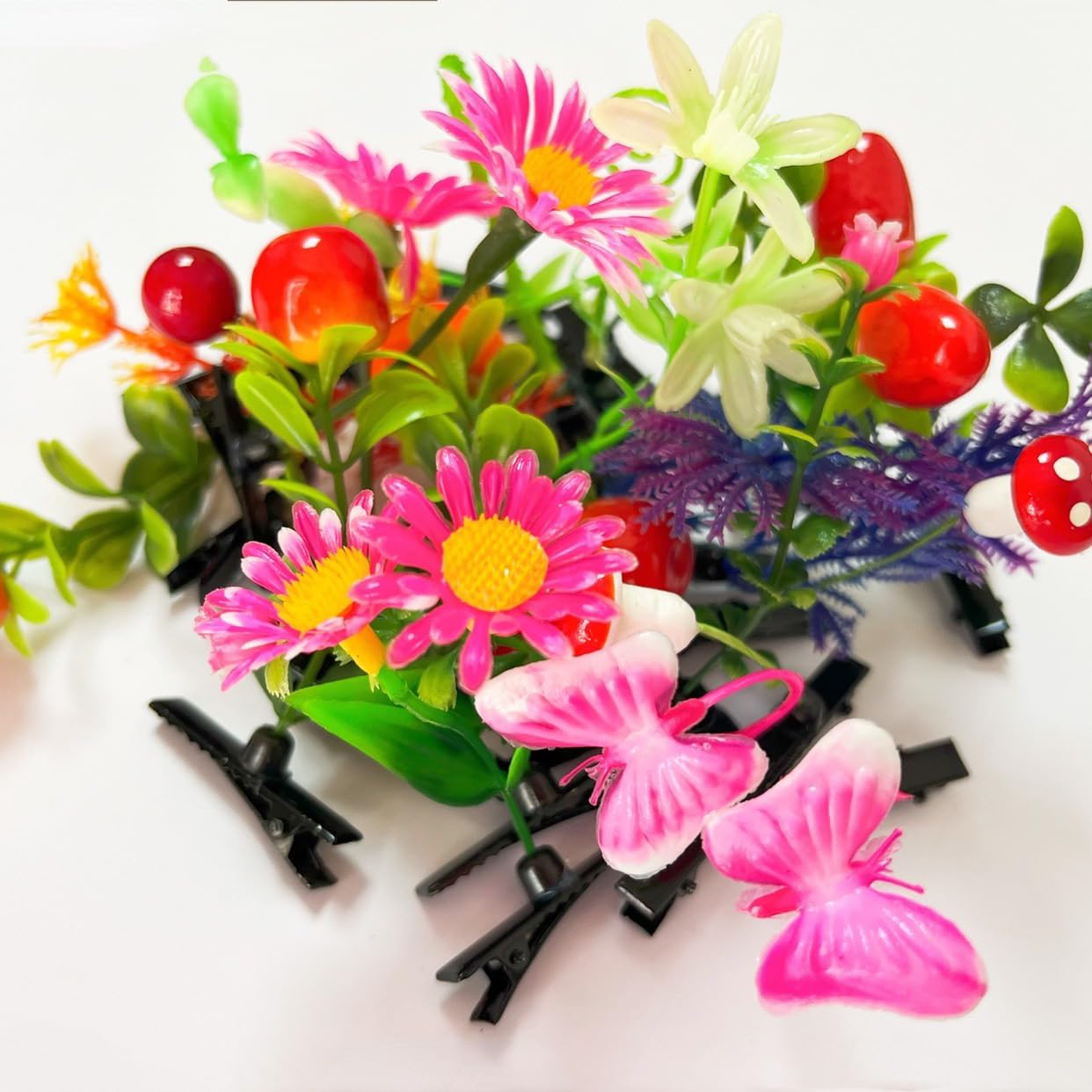 100 horquillas para el pelo de brotes de frijol, horquillas de estilo mixto, horquillas de brotes de flores, mariposas, hierba, hongos, accesorios para el cabello, accesorios para el cabello para