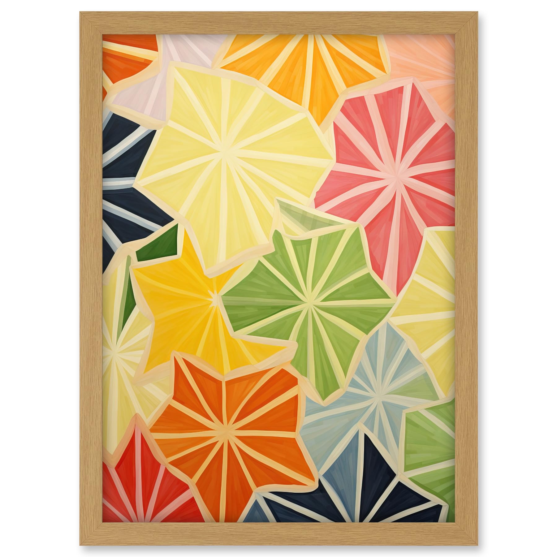Artery8 Colourful Slices of Star Fruit Bright Watercolour Painting Abstract Carambola Kitchen Artwork Framed A3 Wall Art Print