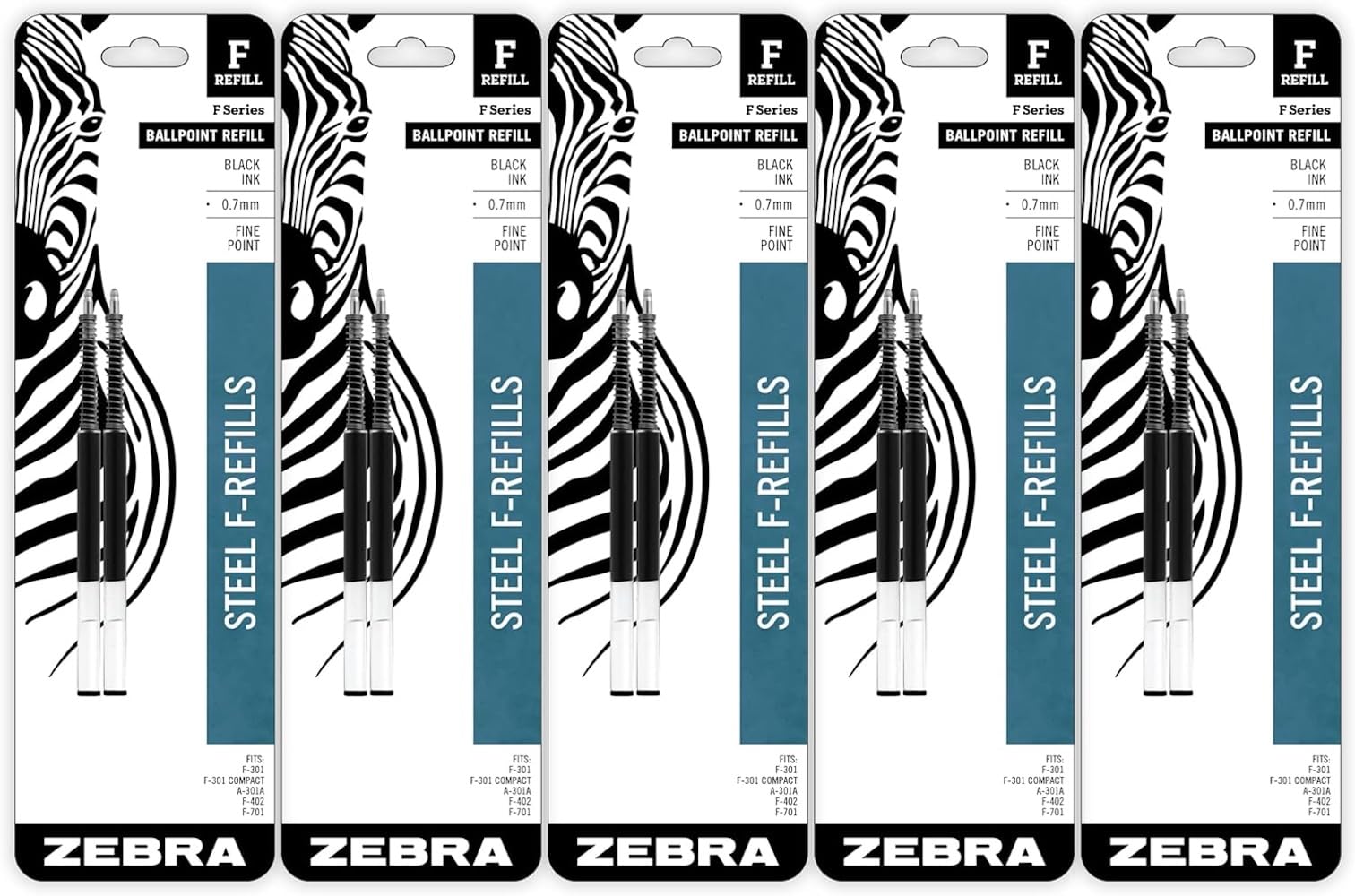 Zebra Pen Steel, F-Refill Ballpoint Ink Refills, 0.7mm Fine Point, Black Ink, Fits Zebra F-301, F-402, and F-701 Ballpoint Pens, Smooth Writing Performance, 10-Pack (500723