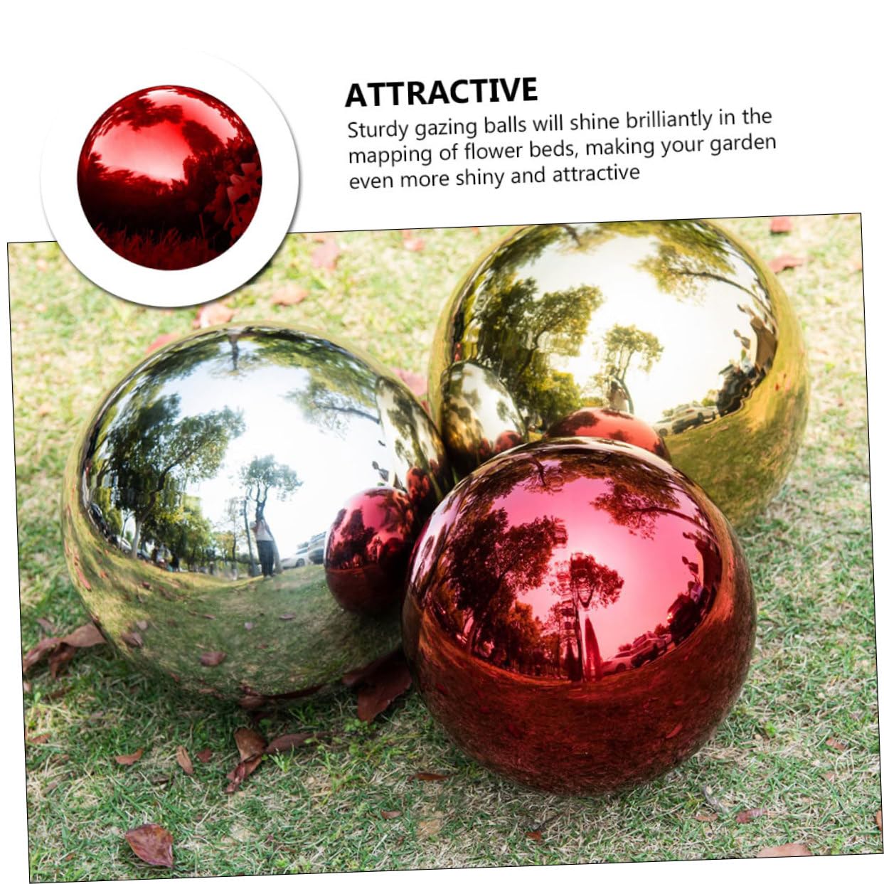 Bola Reflectante de jardín UVA Metal Acero Inoxidable(Red,500MM)
