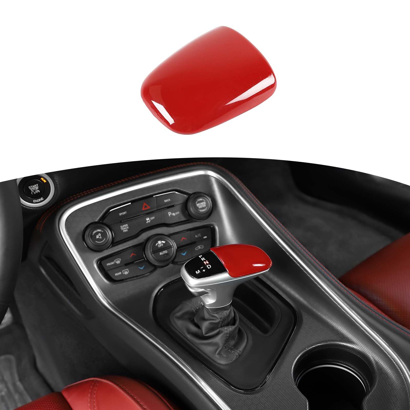 RT-TCZ for Challenger Gear Shift Knob Cover Trim Red for Dodge Charger Challenger 2015-2023 for Durango 2018-Present Red Interior Accessories