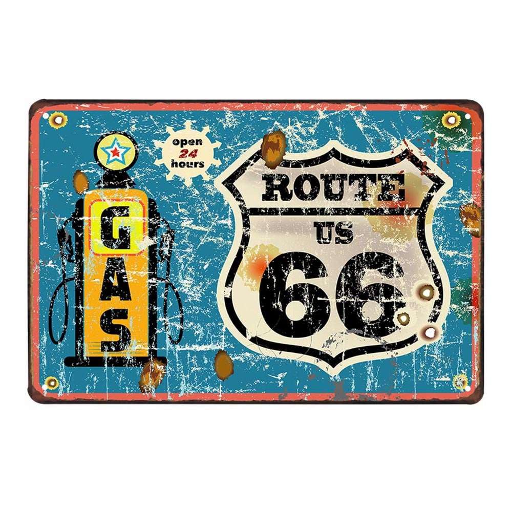 Route 66 Gas Motorcycles – Targa in metallo retrò vintage set di 4