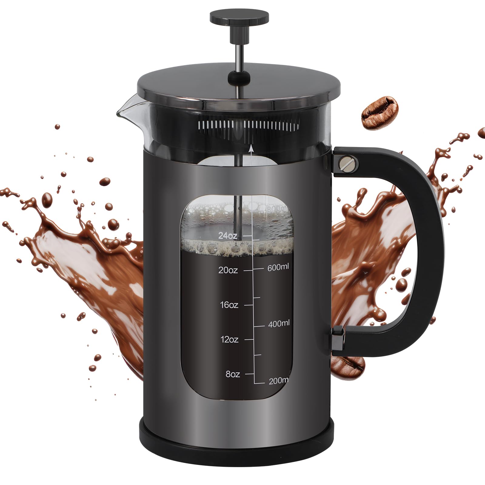 Panana34 Ounce 1 Liter French Press Coffee Maker, Heat Resistant Borosilicate Glass Coffee Press, Cold Brew Coffee Pot Tea Press for Kitchen, Stainless Steel (Dark Pewter)