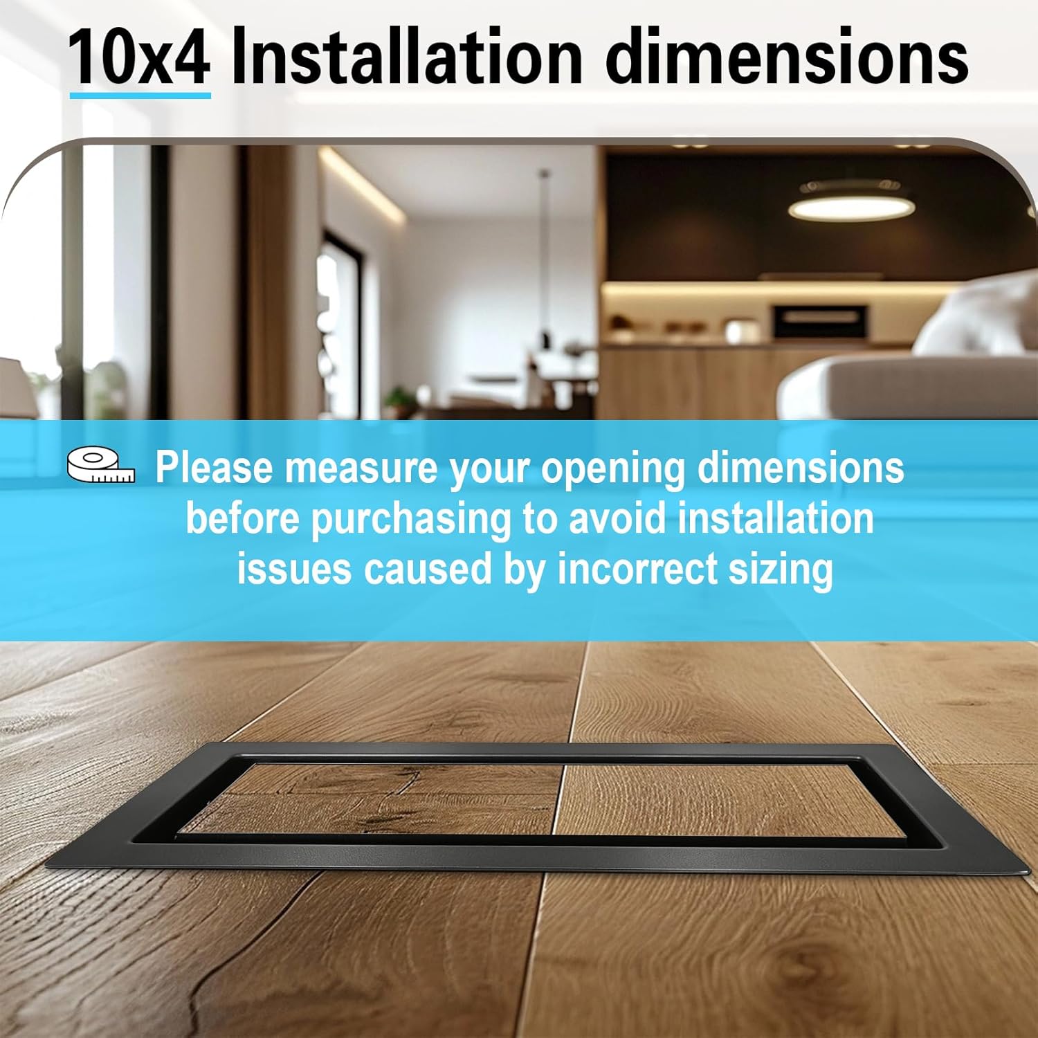 4X10 Flush Floor Vent Covers, Heavy Duty Steel, Flush Mount Floor Vent Cover for Floor or Wall Installation, Floor Vent with Tray and Adjustable Airflow, Modern Low-Profile Air Vent for HVAC (1)