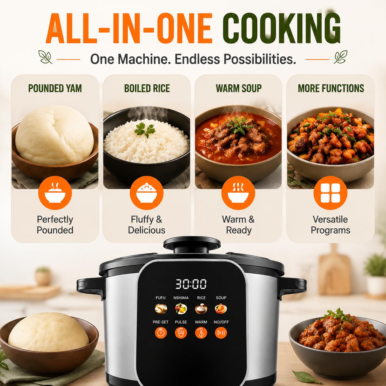 900W Automatischer Fufu Maker, 6L Fufu & Yam Stampfer Maschine