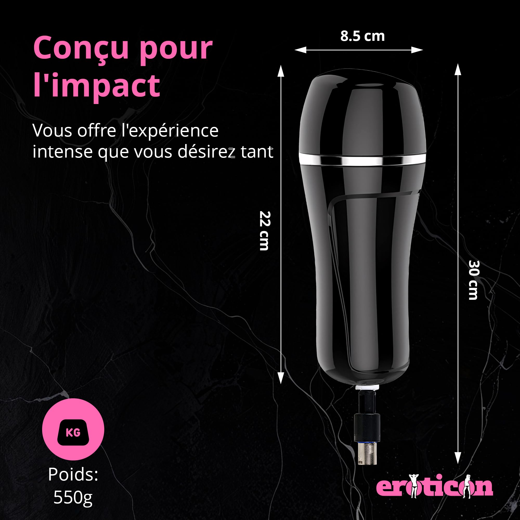 Masturbateur de poche Eroticon – Masturbateur vaginal réaliste, accessoire pour machine sexuelle – Compatible 3XLR – Canal doux et texturé pour des jeux solo intenses