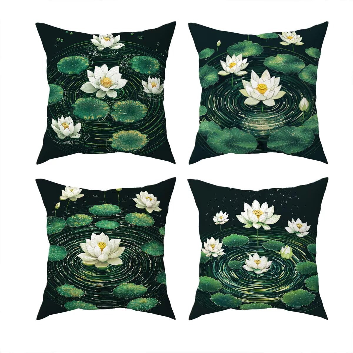 Federe Cuscino Divano 60x60 cm, Verdi Cuscini per Divano da Esterno Set da 4, Lino Copricuscini Divanos Impermeabile, Copri Cuscini Fiore Motivo Fronte Retro Stampato per Giardino, Sofá, Balcón, F-53
