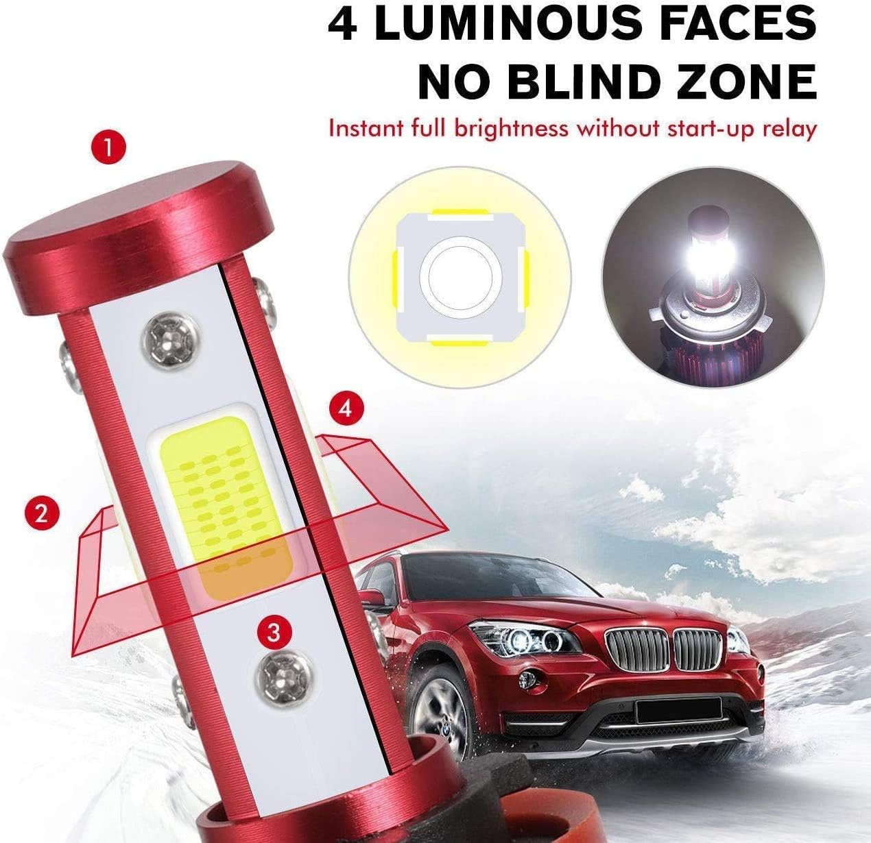 9007 LED Headlight Bulb, 40W 6000K(White Light) 20000LM Extremely Brigh Hi&Low Dual Beam Conversion Kits Car Driving Lamps Replacement with 4-Side Chips - 3 Year Warranty