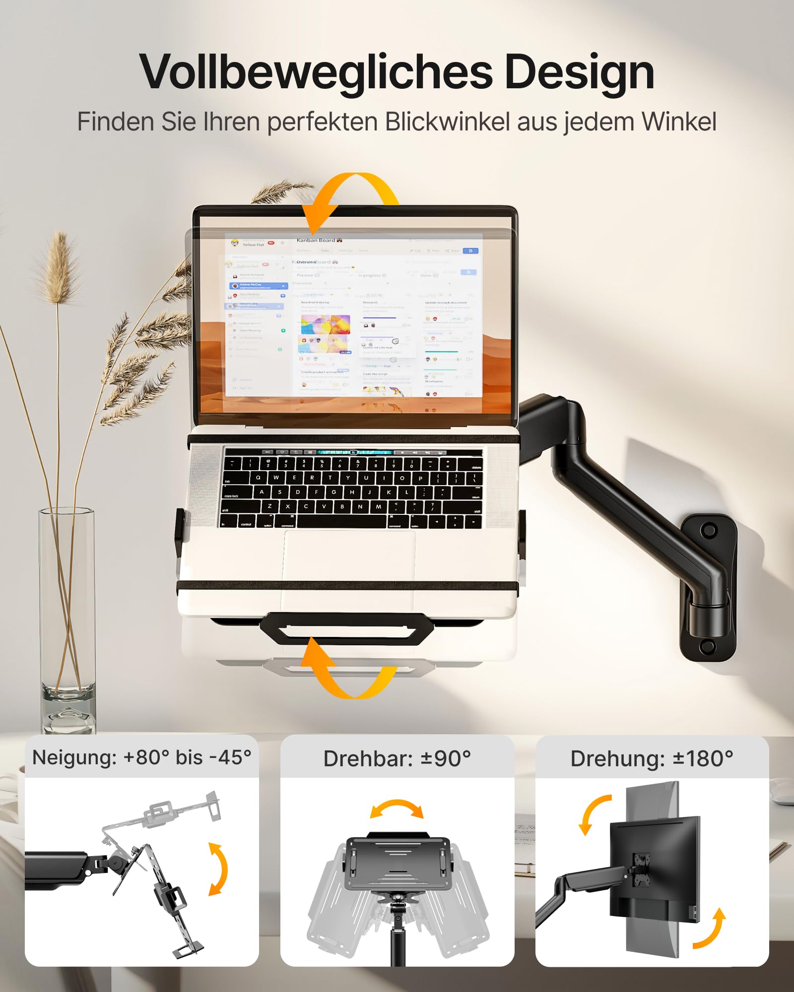 monTEK Laptop Wandhalterung, 2-in-1 Monitor und Laptop Halterung