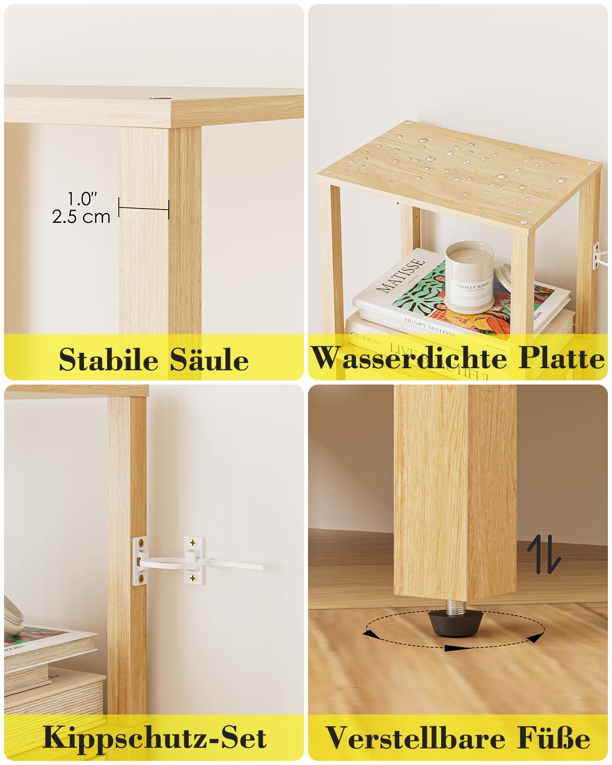Bücherregal, Regal Schmal mit 6 Ebenen, Küchenregal mit offenen Regalen, 38 cm x 27 cm x 167 cm, Standregal für Wohnzimmer, Büro, Arbeitszimmer, Eiche