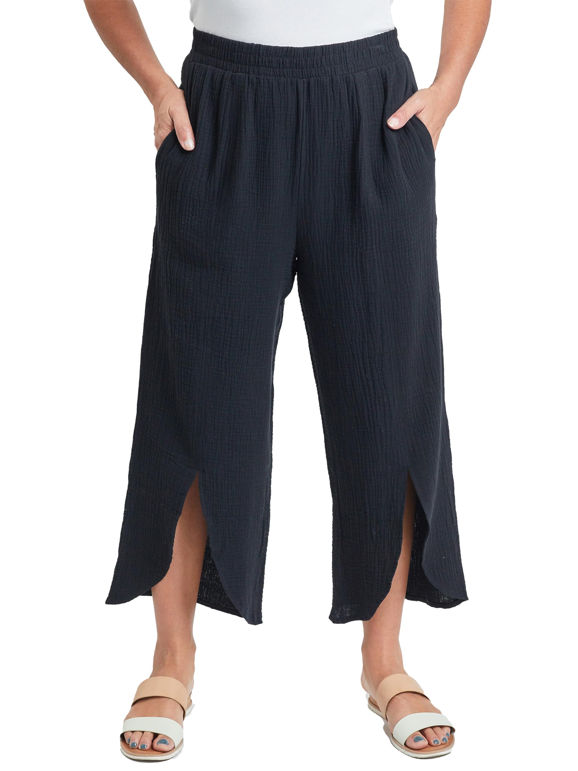Royalty For Me Womens Women’s Double Gauze Front Split Wide Leg Pants