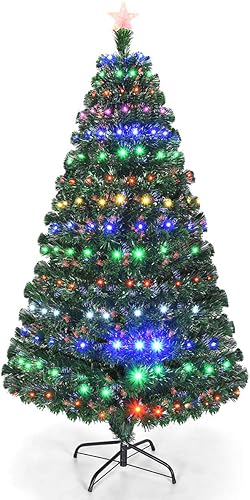 Árbol artificial de Navidad de fibra óptica preiluminado, 180 luces LED, decoración de interiores, fácil instalación y almacenamientosoporte de