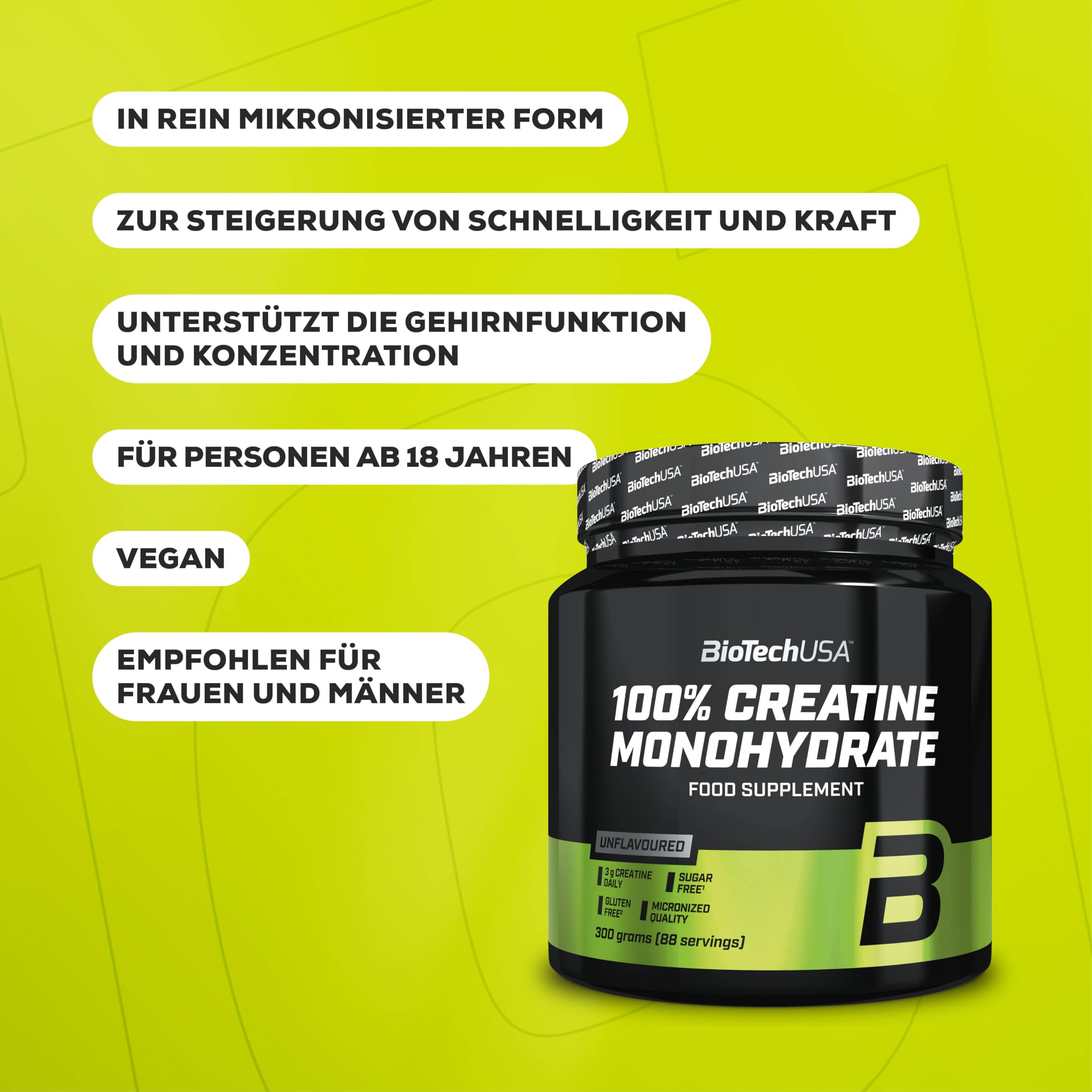 BioTechUSA 100% Creatine Monohydrate | Mikronisierte Formel | Creatin steigert die Leistung bei Schnellkrafttraining | Leicht lösliche Formel | reines Monohydrat | 500 g Dose