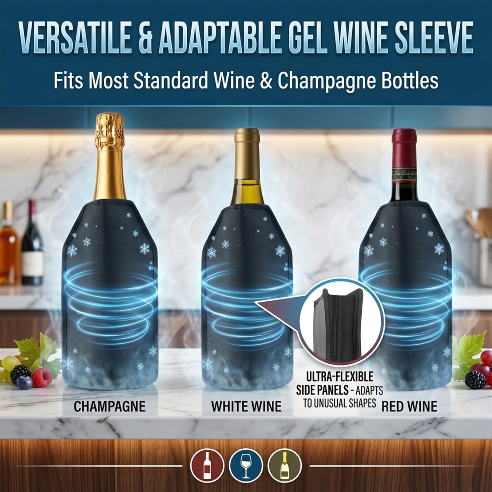 Wine Cooler Sleeve Reusable Wine Bottle Cooler Flexible Wine Ice Pack Sleeve Keep Wine Cool and Refreshing for Standard Size Bottles for Red Wine, White Wine & Champagne — Amazon image 5