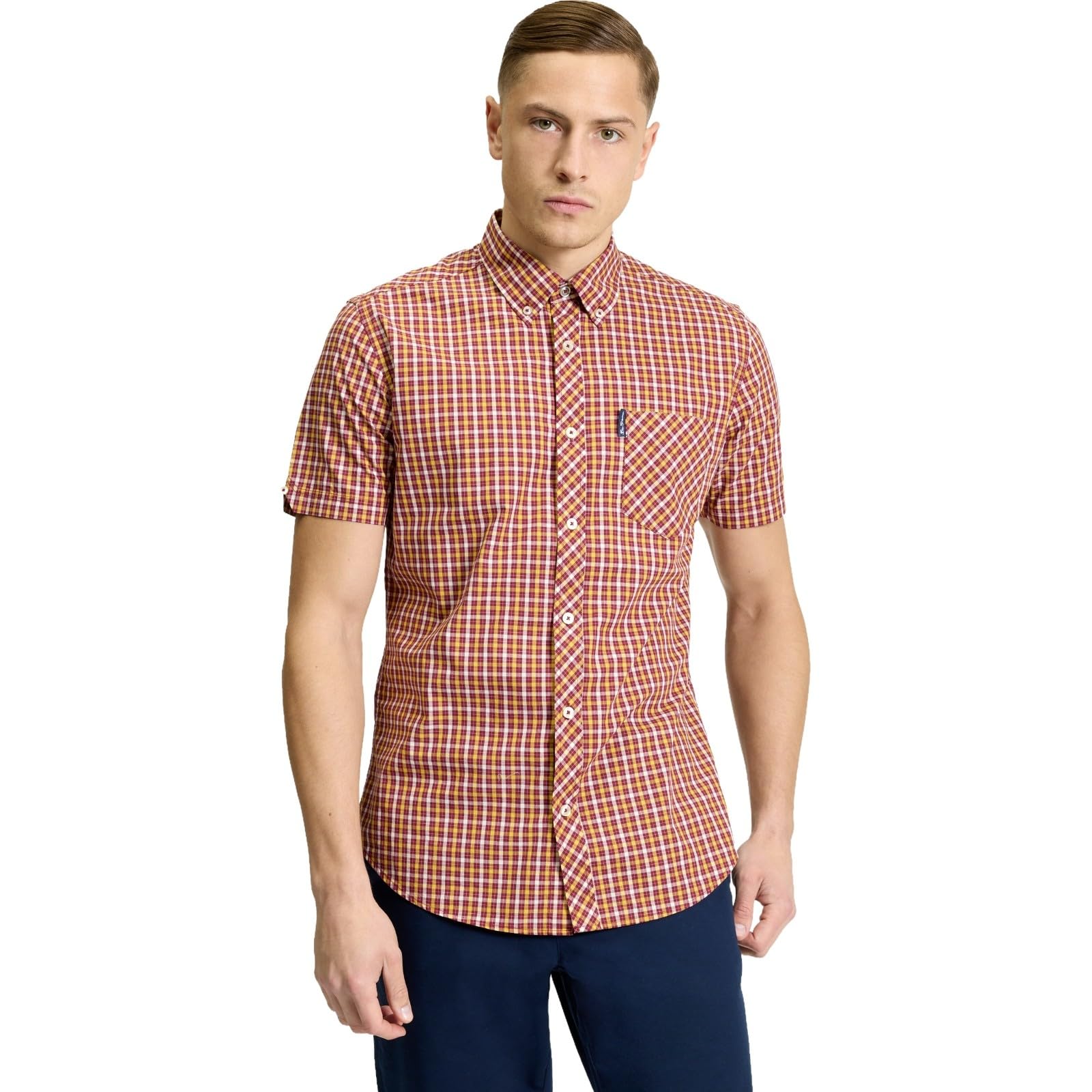 Ben Sherman Men's Cherry Signature House Check Short Sleeved Shirt (, 4XL)