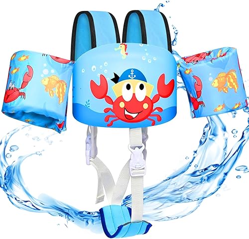 Miniatura 8 de Chaleco de natación para niños pequeños, flotadores para niños de 22 a 66 libras, chaleco de natación extraíble con correa de entrepierna y arnés de