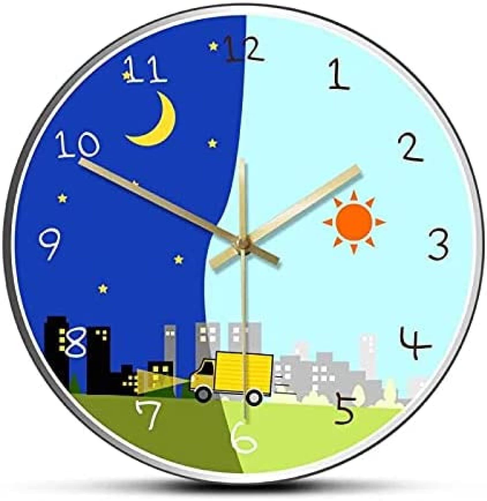 Amazon.co.jp: 壁掛け時計漫画昼と夜アクリルプリントタイムクロック