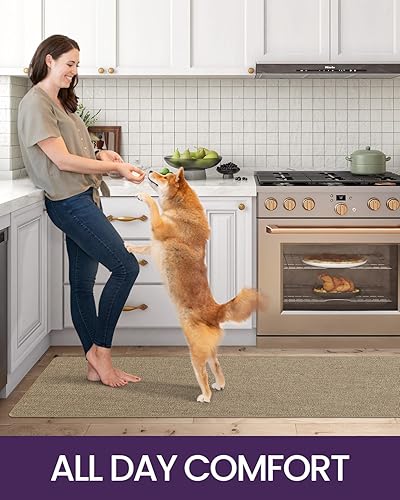 Miniatura 8 de DEXI Juego de 2 alfombras y tapetes de cocina, delgados, antideslizantes, lavables, tapetes de cocina absorbentes para piso, tapete cómodo para