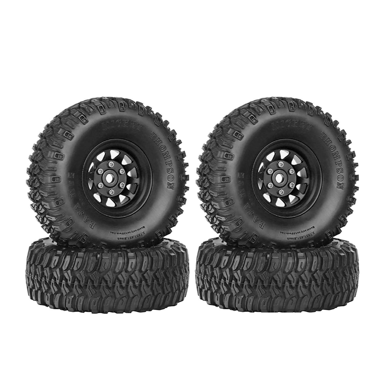 KINGCOO 4PCS 1.55 inch Aluminum Alloy Metal 10Spoke Beadlock Wheel Rim Tyre and Rubber Tires Set for 1/10 RC Rock Crawler Car for Tamiya Axial AX90069 UTB18 D90 TF2 CC01 LC70 (Black, 95MM) — image 1