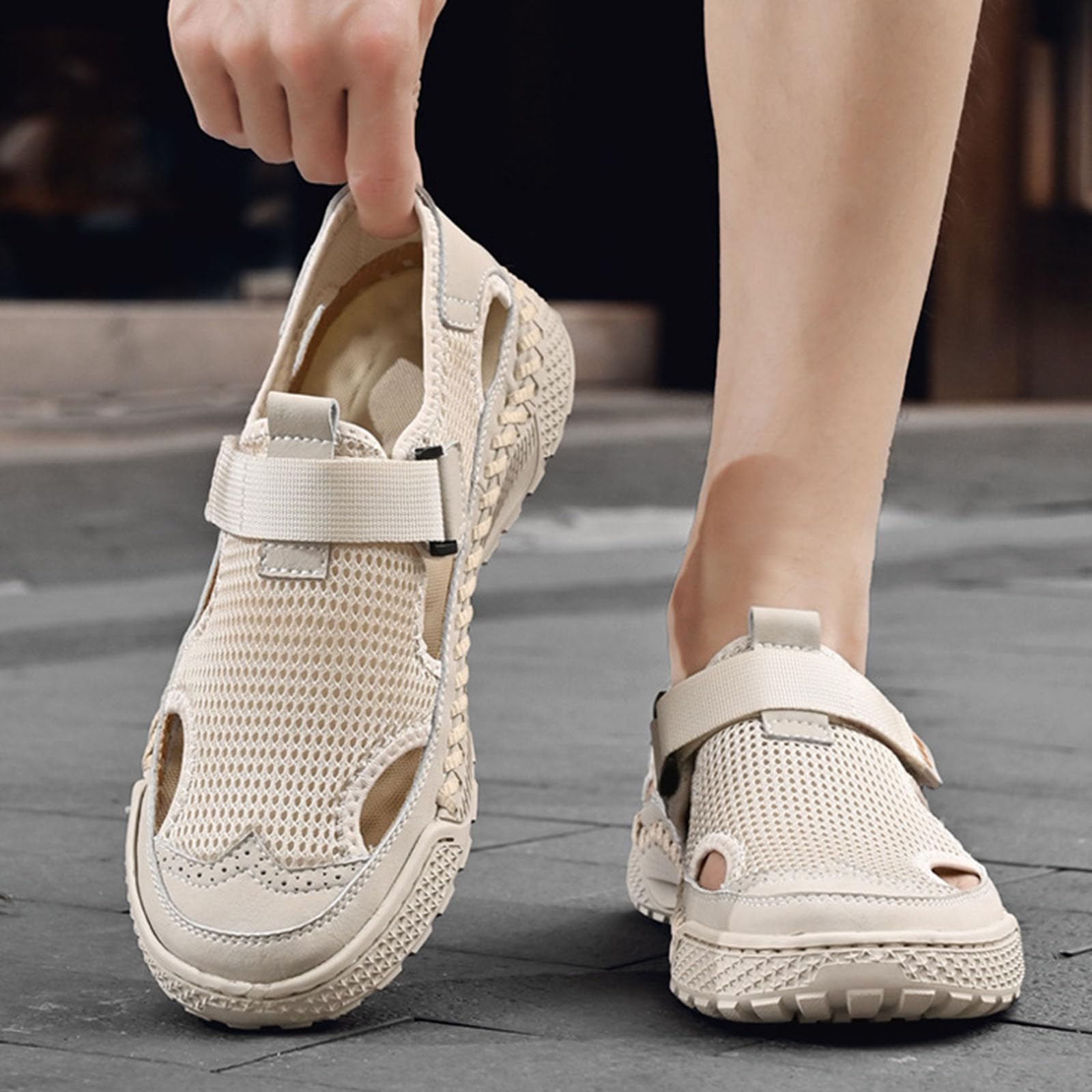 Herren-Schuhe mit hohlem Netzstoff, Klettverschluss, leicht, atmungsaktiv, geschlossene Zehen, athletisch, Sport, Outdoor, Strand, Freizeit, Wandern