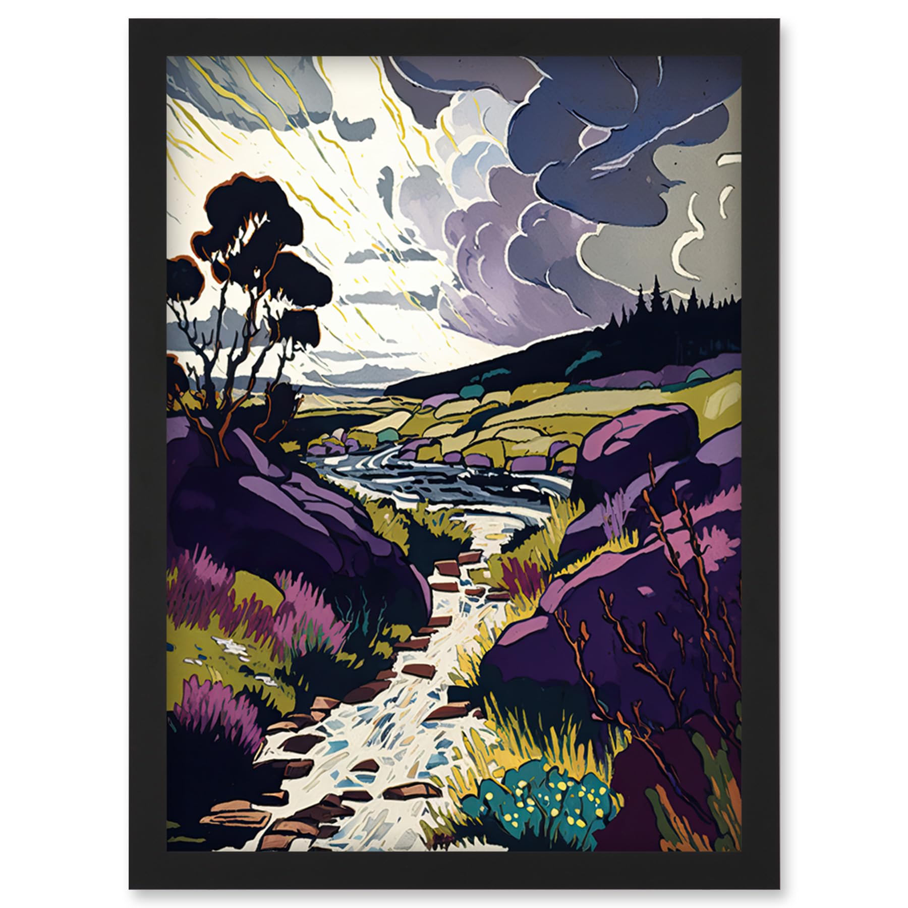 A4 Framed Scottish Landscape Illustration - Stormy Clouds Artwork Wall Art Print - Artery8