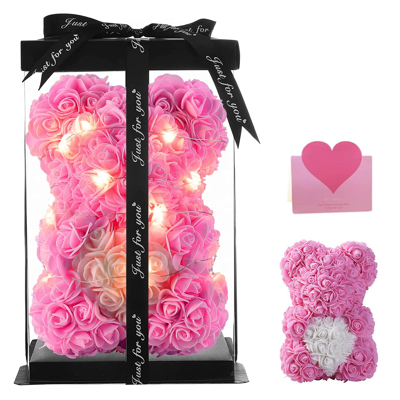 Beauenty Gifts for Women, Romantic Rose Bear with Gift Box, Handmade Rose Teddy Bear, Artificial Rose Gifts for Mothers Day, Valentines Day, Birthday, Christmas, Wedding and Anniversary (Pink)