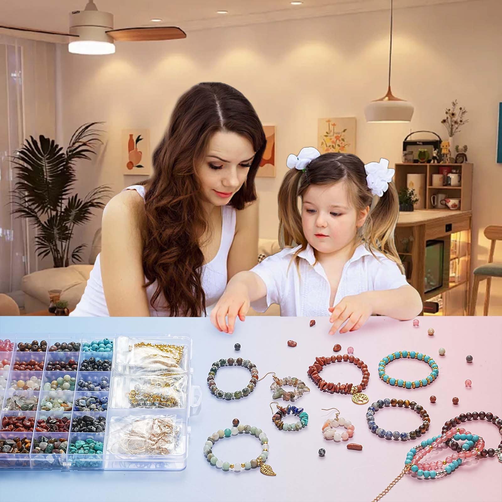 Leuyuee Perle naturali per braccialetti di perle con pietre preziose Set di perle da infilare Set di perline per albero di cristallo fai da te Albero della vita Gioielli fai da te Collana Orecchini