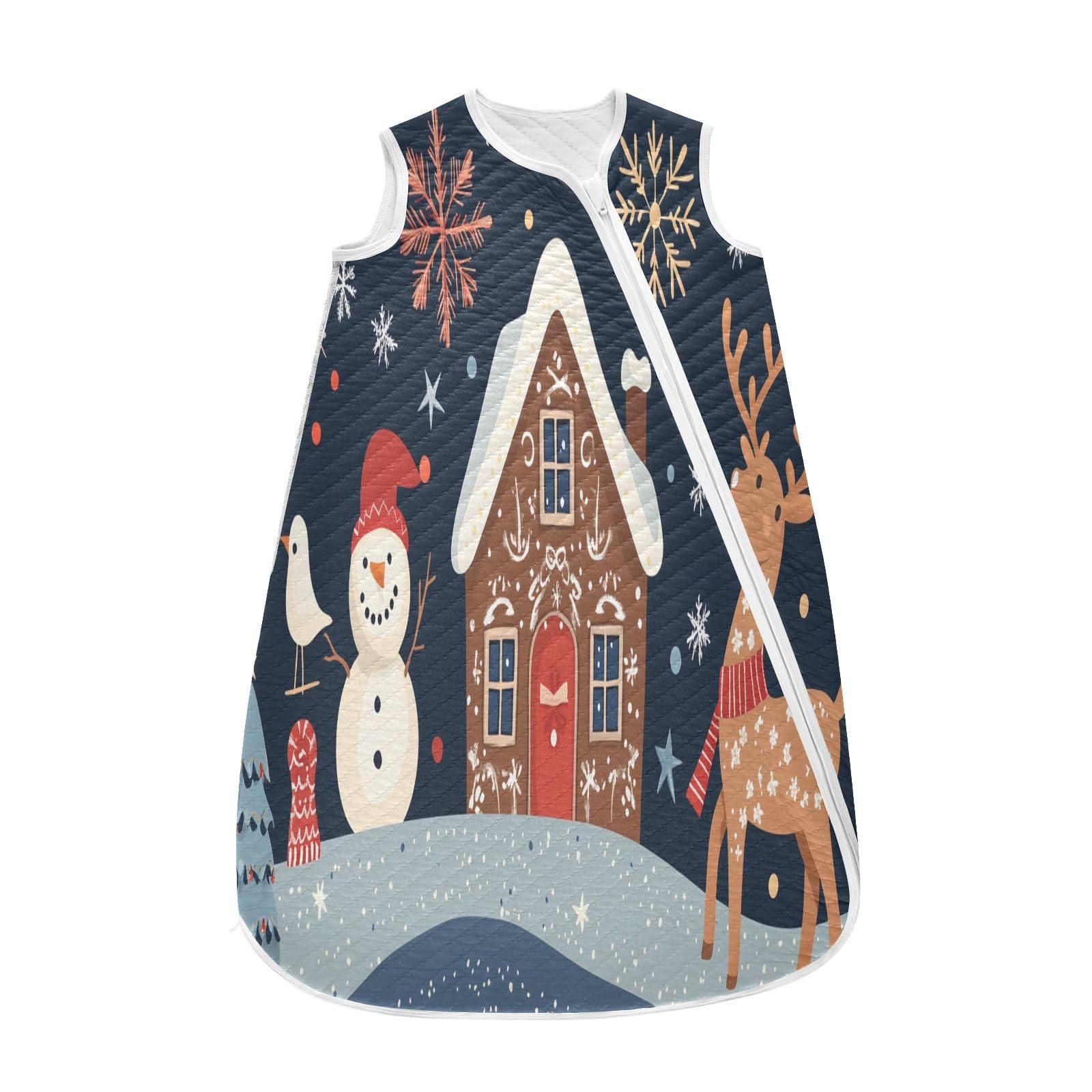 Kigai Christmas Snowmen Deer Baby Sleep Sack Wearable Blanket Sleeping Bag 2-Way Zipper Soft Swaddle Transition Sack