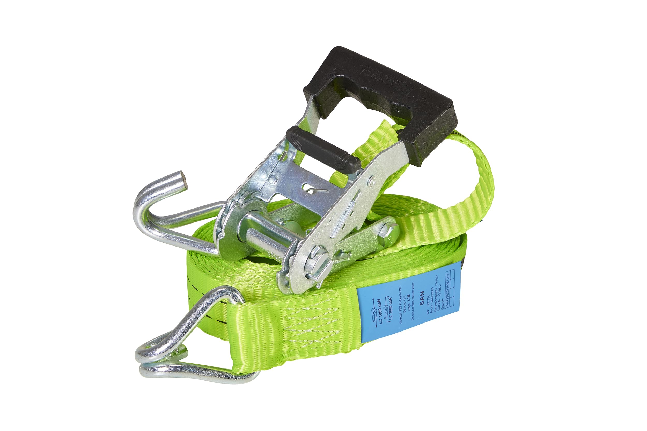 Ergolash - Juego de 2 correas tensoras, 4 metros (4 m de largo), 35 mm de ancho, fuerza de tracción LC 1.000 daN, STF 200 daN, correas de amarre de dos piezas, correas tensoras de trinquete con