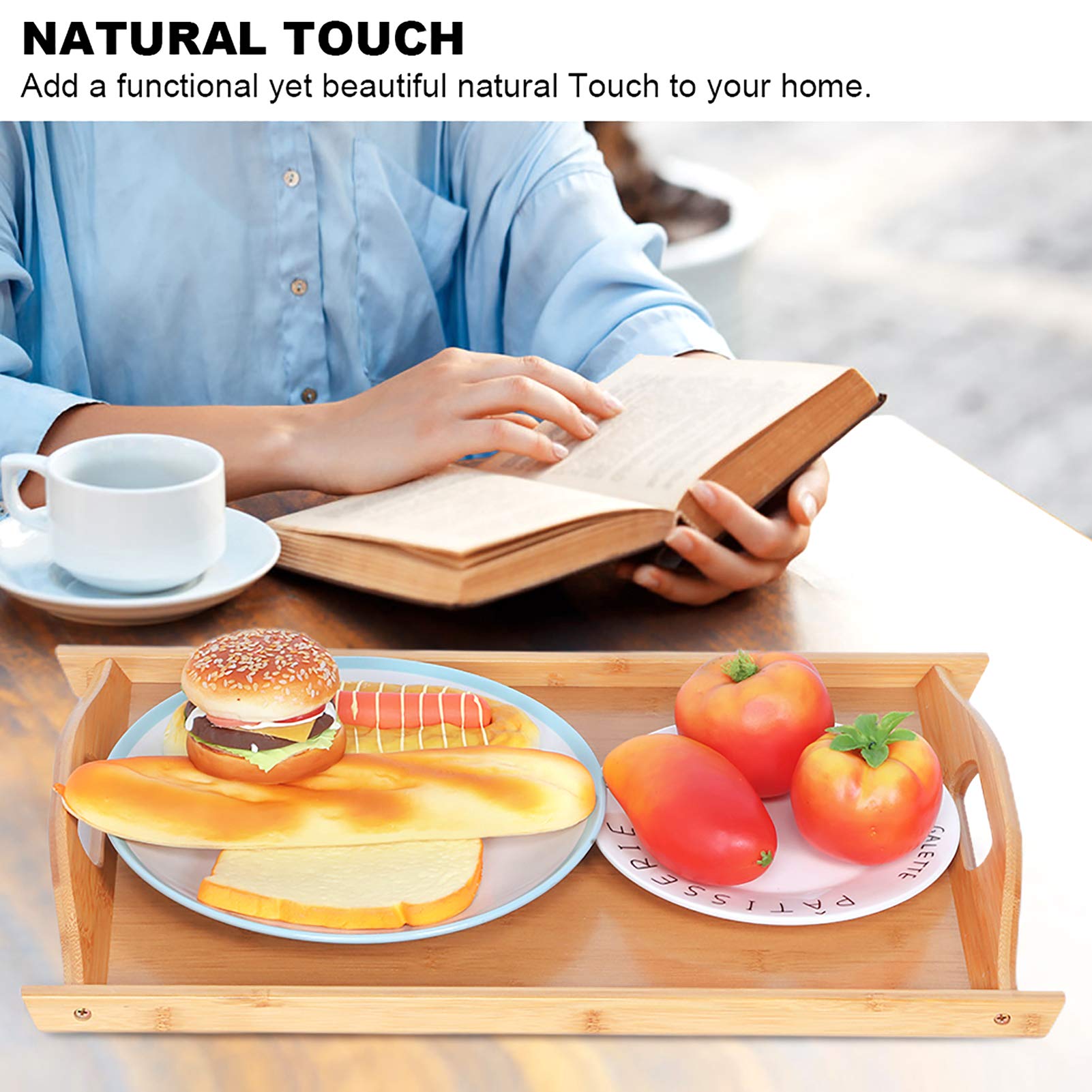 Plateau à Thé Rectangulaire En Bambou, Solution De Service élégante Pour la Maison Et les Fêtes(3Pcs/Set-Couleur du bois)