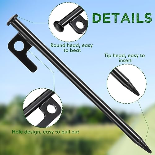 Miniatura 3 de Blulu 24 estacas de metal de acero resistente para tienda de campaña de 81216 pulgadas, estacas de metal irrompibles e inflexibles, estacas de