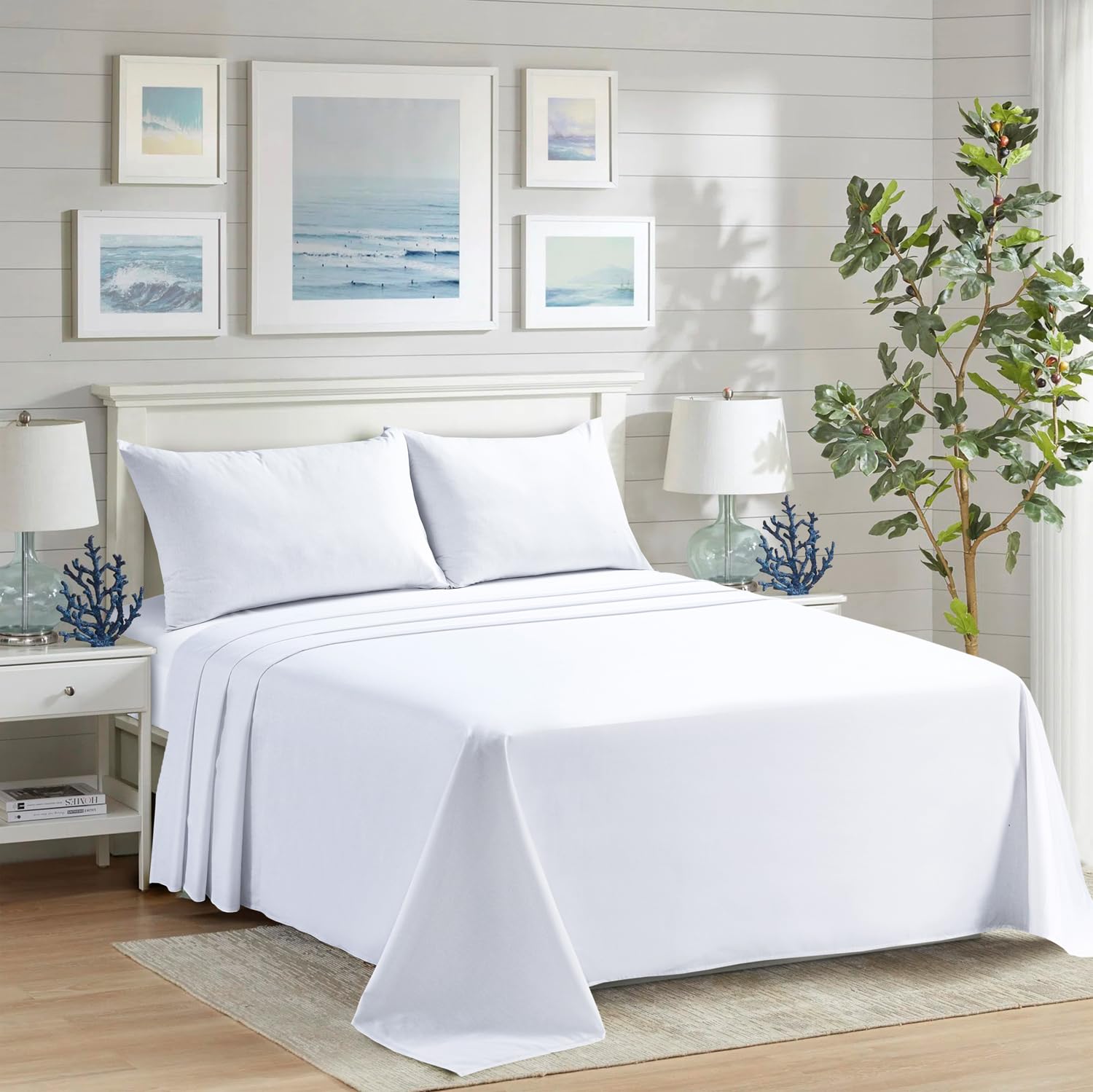 BOSKI LONDON Polycotton Flat Sheet | Soft Non-Iron Top Sheet for Single Double King Size Bed | Breathable Plain Dyed Bedsheets | Wrinkle-Free Flat Bed Sheet (WHITE, KING(240 X 254 cm)) โ image 1