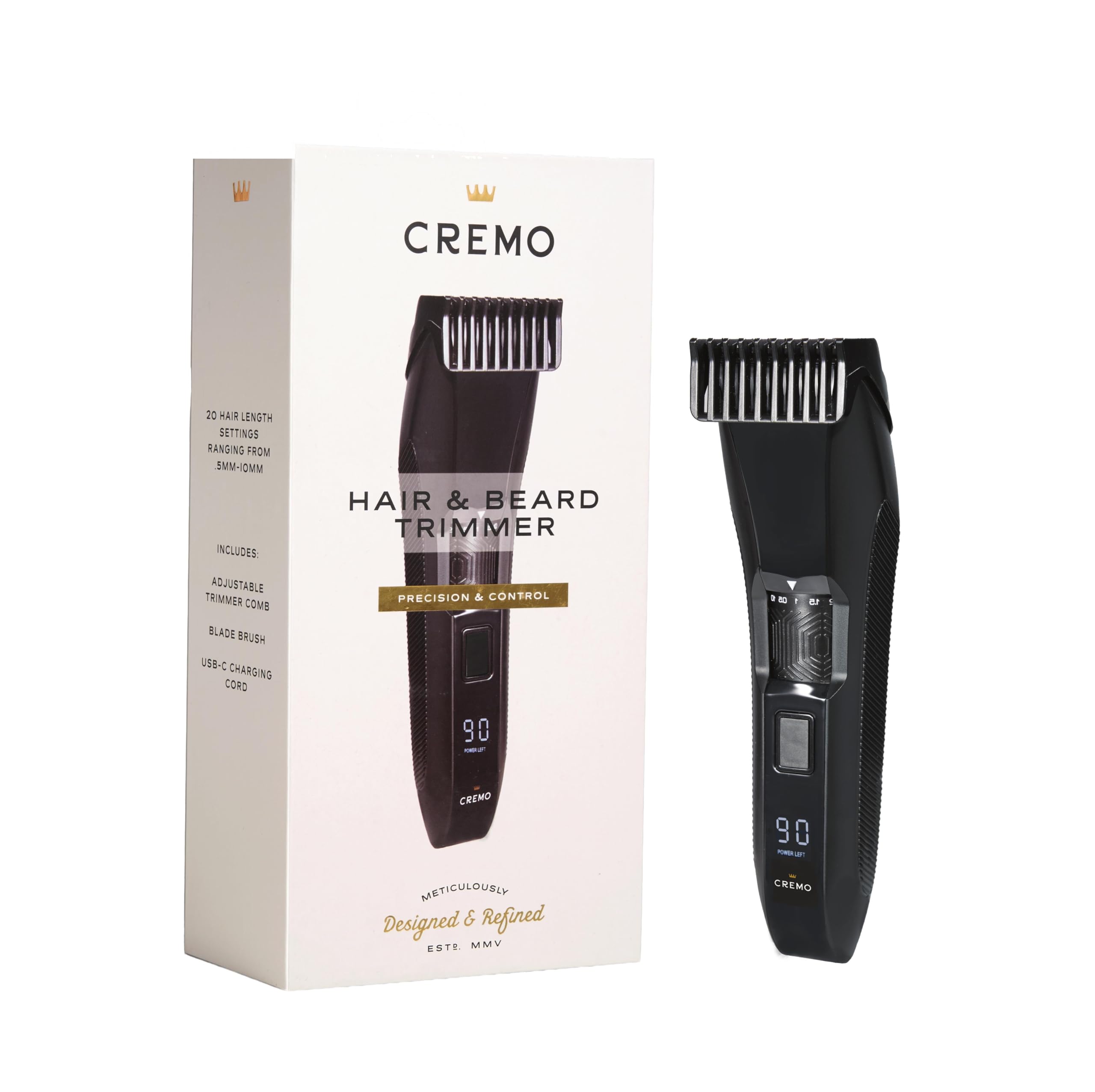 Cremo Beard Trimmer for Men, USB-C Cordless, Adjustable Length Dial, IPX7