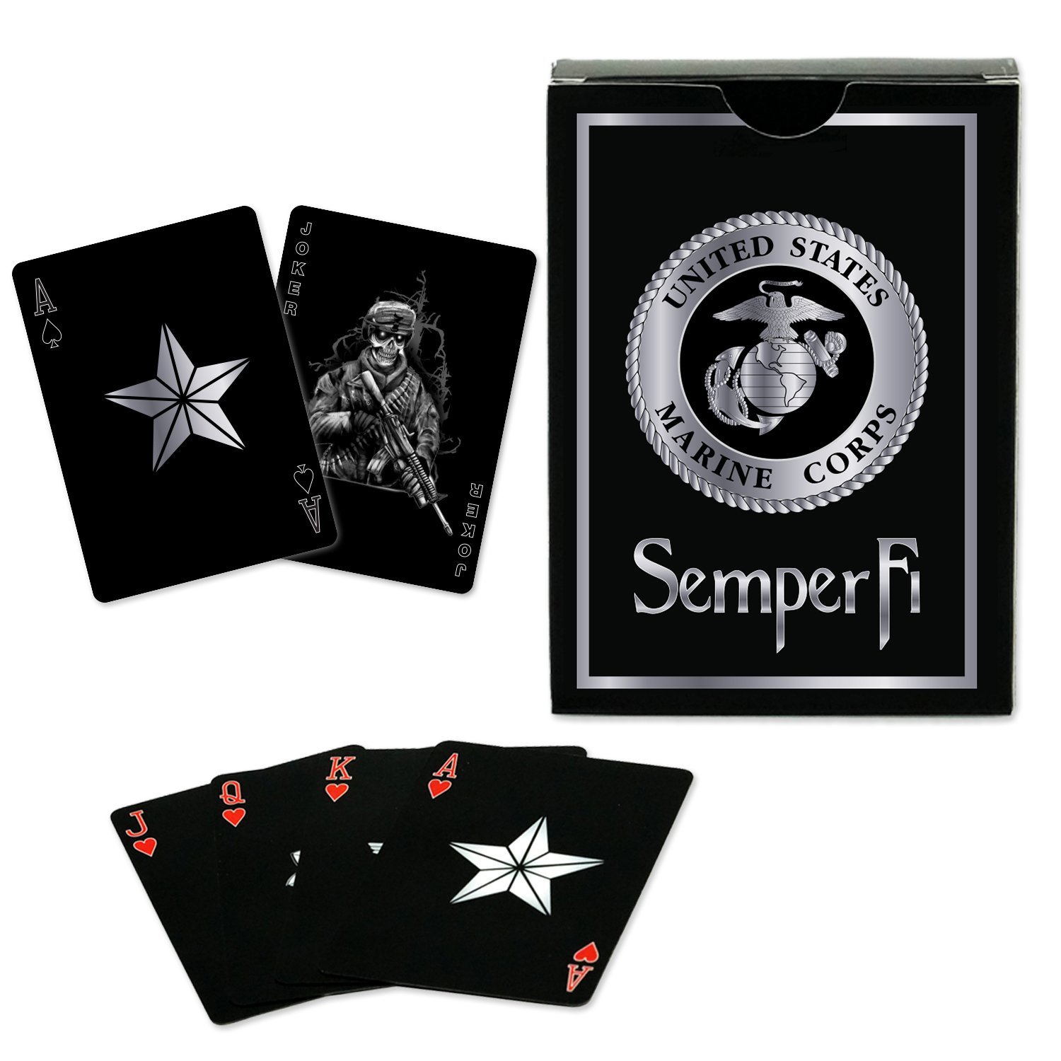 Military Gift Shop USMC Black & Silver Foil Metallic Marine Corps-USMC B&S Playing Cards